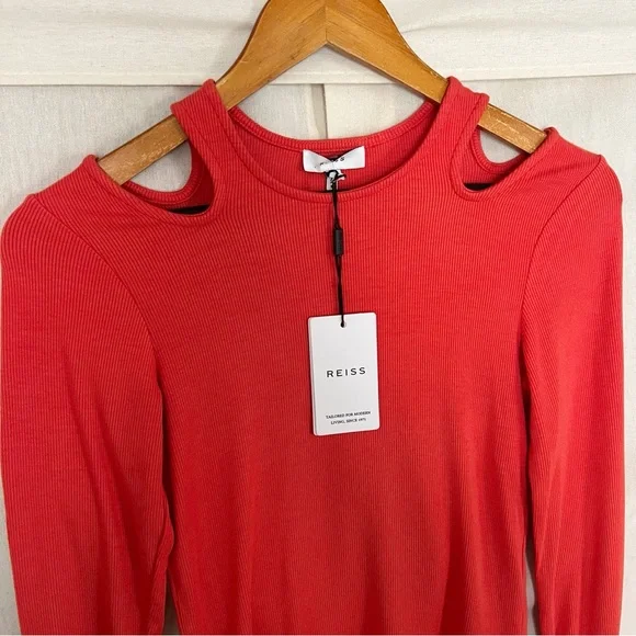 SOLD 🛑 Reiss Laurel Orange Ribbed Cutout Long Sleeve Top NWT - Picture 6 of 11